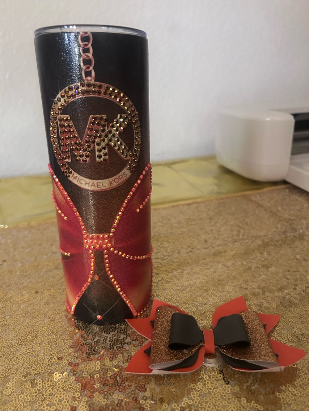 Michael Kors Red and Black Crystal-Accent Travel Tumbler
